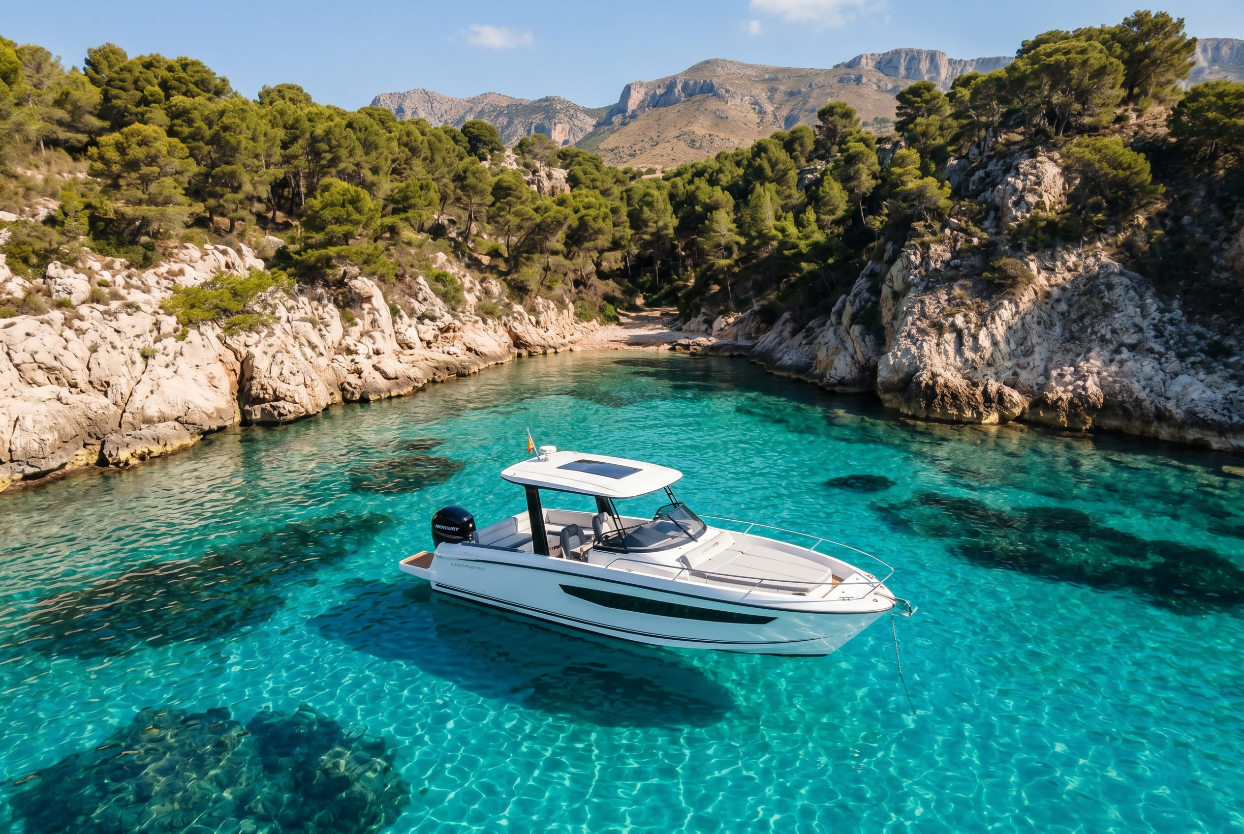 Yate fondeado en cala turquesa
